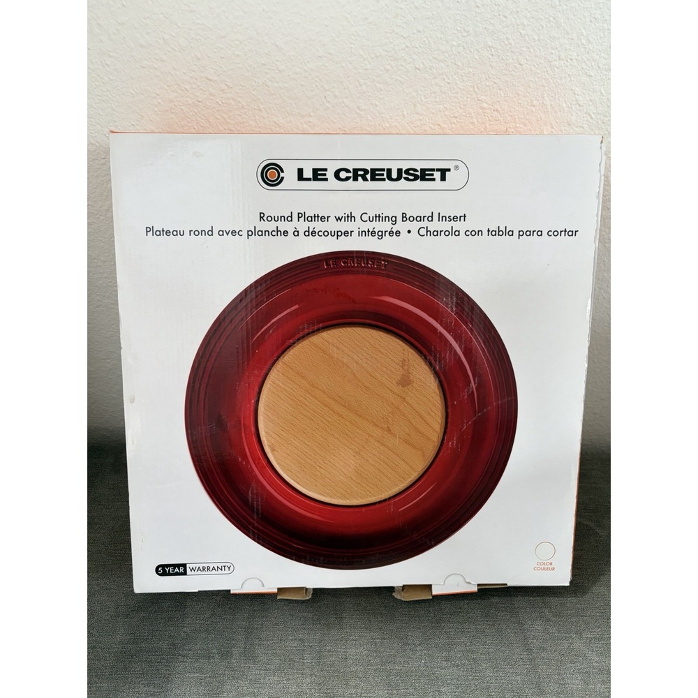 Le Creuset Cheese Platter w/ Wood Cutting Board White New in Box Unused